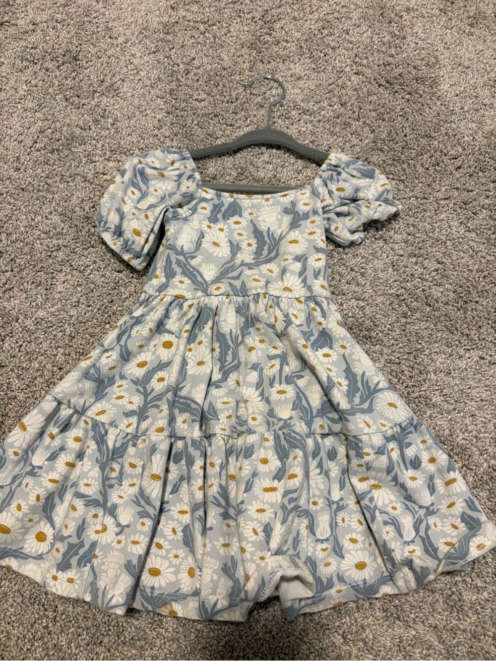 Alice + Ames Girls' Blue Daisy Puff-Sleeve Dress